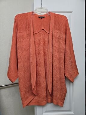 Misook Orange Open-Front Textured Knit Cardigan